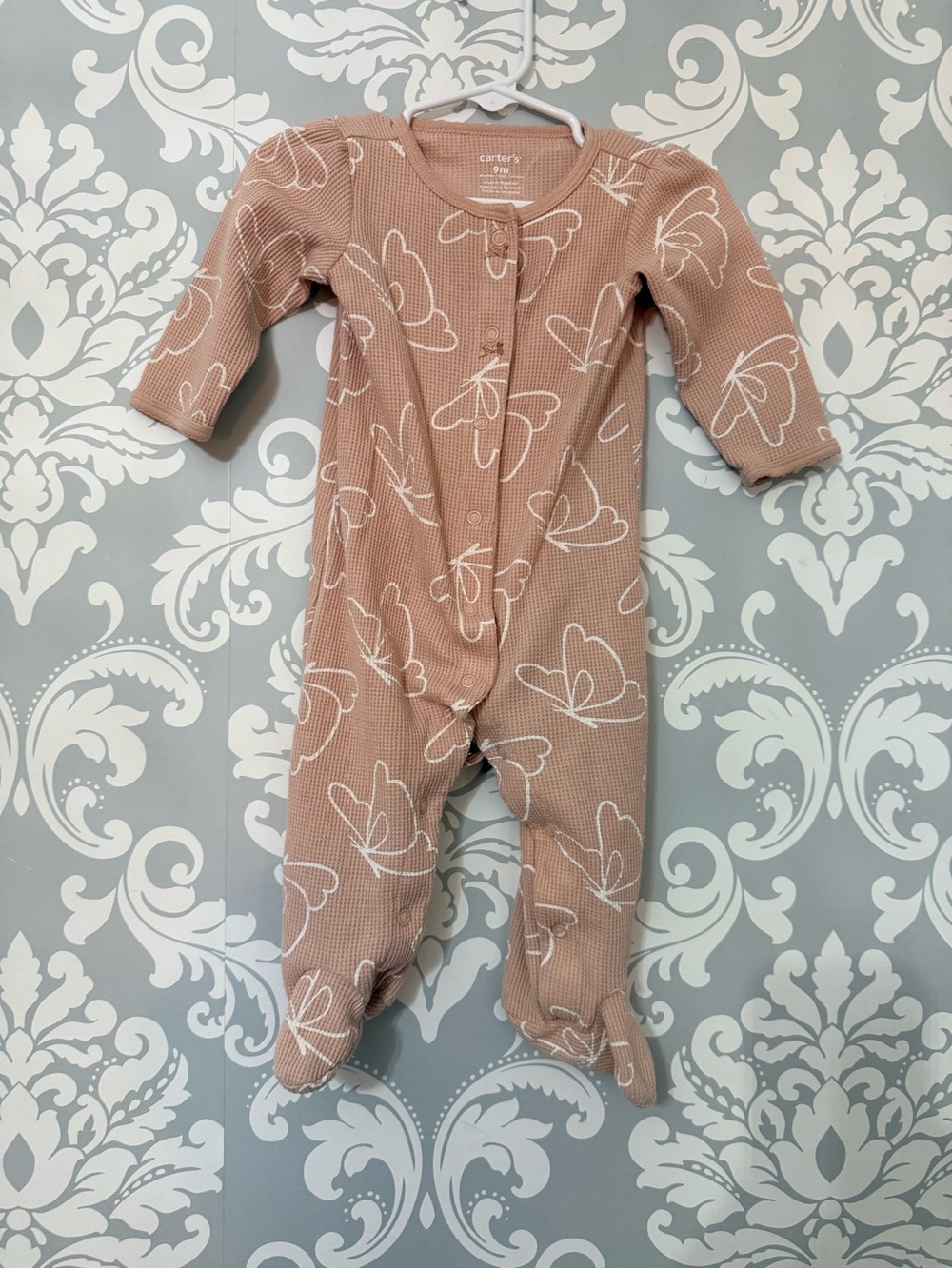 💫10/$25 • Carters Carter's Mauve Pink Floral-Drawn Waffle Weave Footed Sleeper